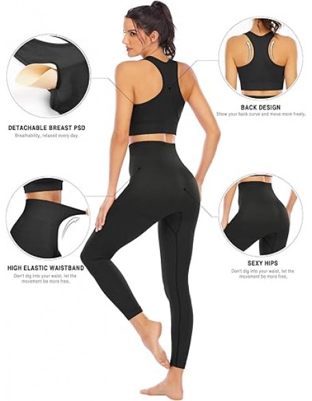 NOVA ACTIVE Workout Sets for Women 2 Piece High Waisted Seamless Leggings with Padded Stretchy Sports Bra Sets Gym Clothes