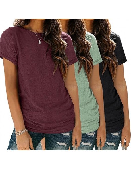 Womens 3 Pack T Shirts Basic Short Sleeve Tees Crewneck Fashion Tops Loose Fit Lightweight Casual Summer Clothes Womens 3 Pack T Shirts Basic Short Sleeve Tees Crewneck Fashion Tops Loose Fit Lightweight Casual Summer Clothes